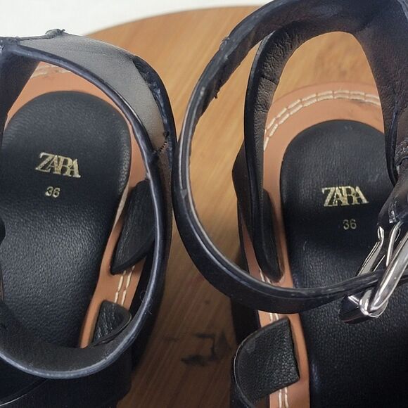 Zara‎ Black Leather Strappy Block Heels Womens Shoe Size EU 36 US 6 - Picture 13 of 15